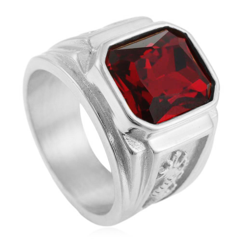 

Stainless Steel Multicolour Gemstone Double Dragon Ring Vintage Trendy Men Personality Punk Titanium Steel Large Gemstone Ring 7