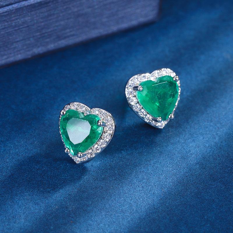 Jewelry Copper Bottom Gold-Plated Simulation Color Treasure Heart-Shaped Diamond-Encrusted Simple Women'S Stud Earrings Main Stone 9 * 9