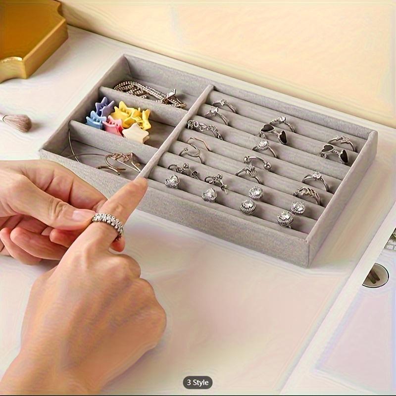 4pcs Jewelry Display Tray Gray Velvet Earrings Display Dust-proof Storage Props Drawer Jewelry Storage Box