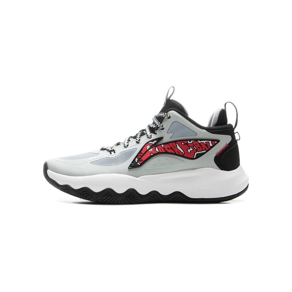 Li Ning Kids Comfortable Shock Absorption Mid-Top Basketball Shoes Kids basketball shoes Brick-Gray YKBU102-5