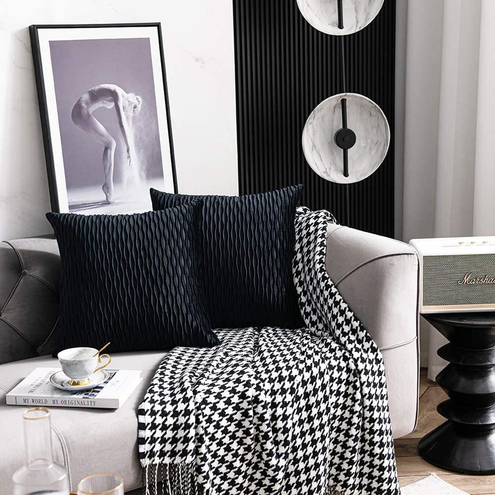 Kissenbezug für Sofa im leichten Luxusstil, einfarbig, nordisch, Ins-Kissenbezug, Samt, plissiert, gestreiftes Kissen