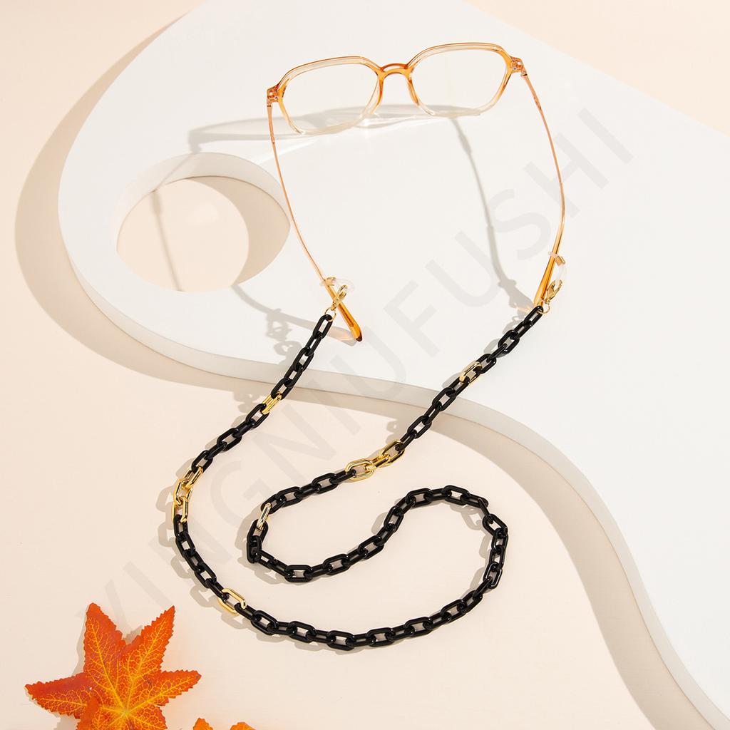 Black cool style acrylic ring buckle glasses chain, women's European and American street anti-lost mask chain mask rope