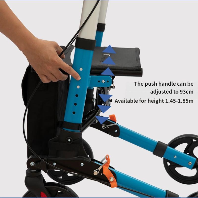 Foldable Aluminum Alloy Walking Aid Multi Functional Four-wheel Shopping Cart Outdoor Portable Elderly Walking Cart