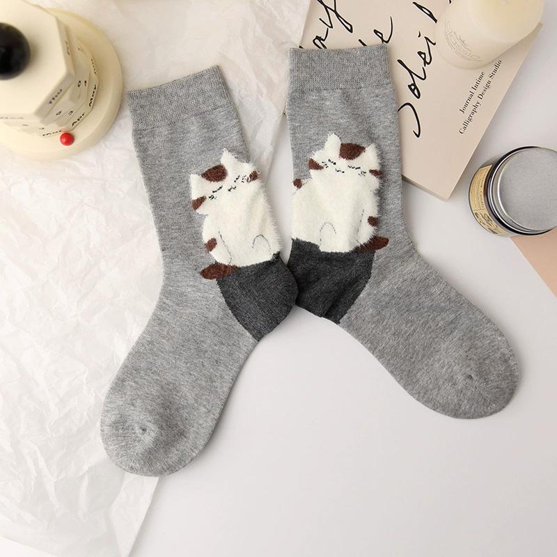 

1 Pair Letter Print High Quality Cute Cat Autumn Winter Polyester Blend Breathable Women s Socks Cat Ankle Socks Mid-Calf Socks