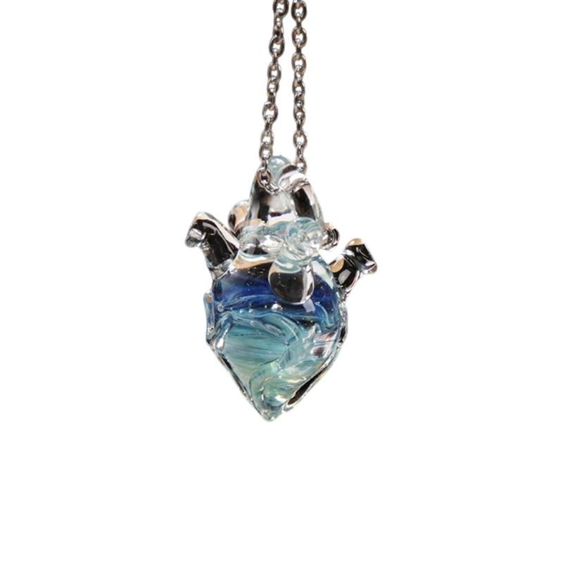 Hantverksmässigt Tillverkat Glas Hjärta Smycke Halsband Silverkedja Halsband Handgjord Unik Alla Hjärtans Dag Gåva Till Henne