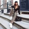 Jeans a zampa skinny a vita alta stampati Streetwear Donna