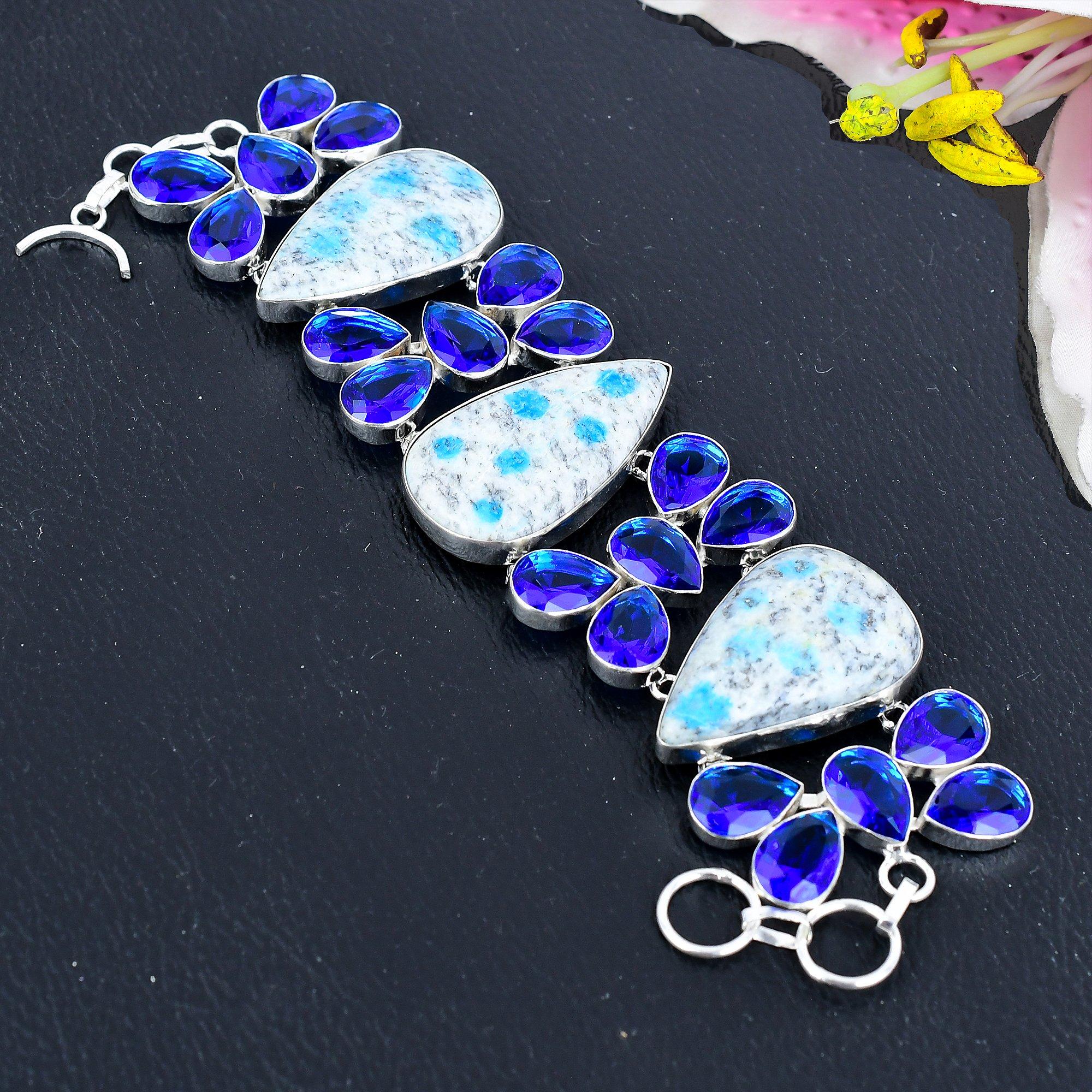 

K2 Blue Azurite, Blue Topaz Gemstone 925 Sterling Silver Bracelet 7-8 KG-1823