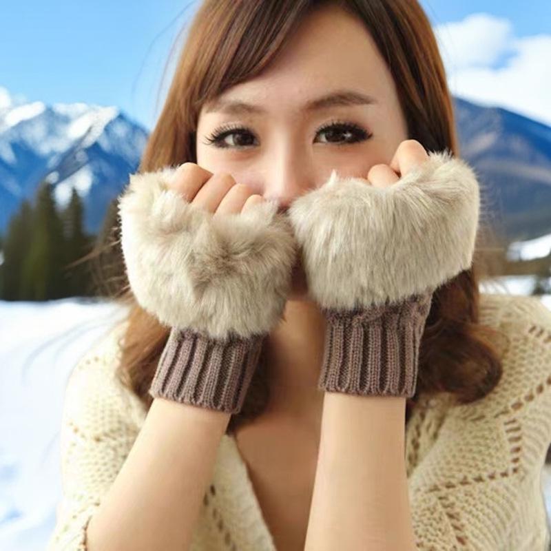 Korean Style Women s Warm Fingerless Knit Gloves for Autumn/Winter One Size