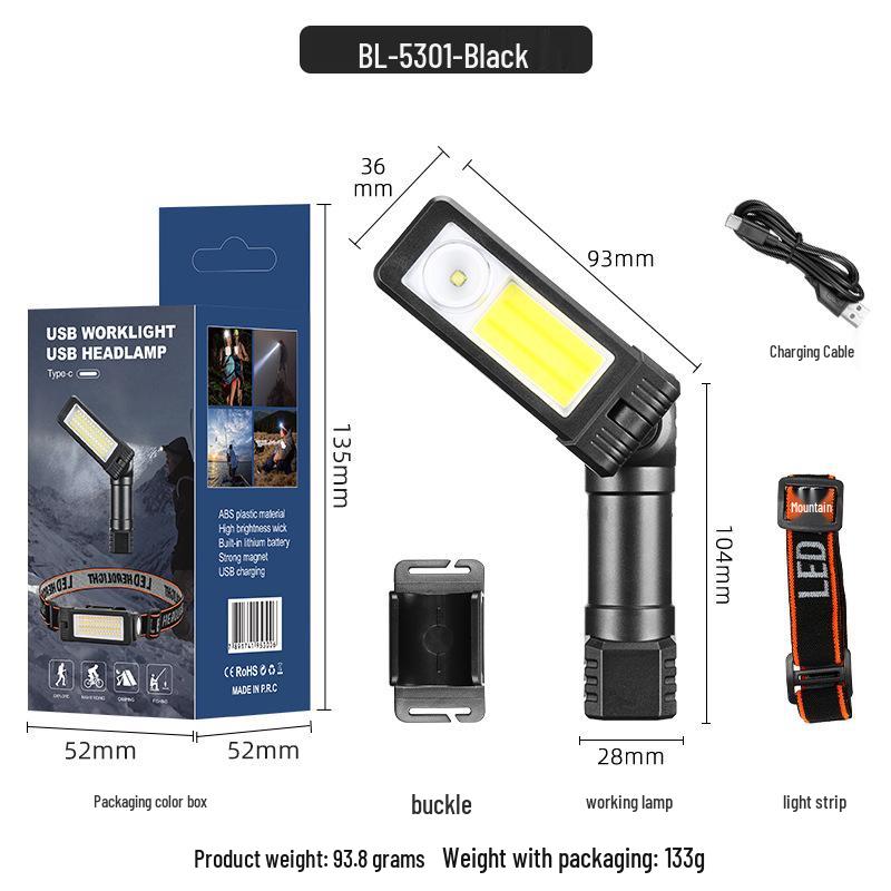 Dual-Sided COB Folding Work Light with Strong Magnet, High Brightness, and Emergency Flashlight Function