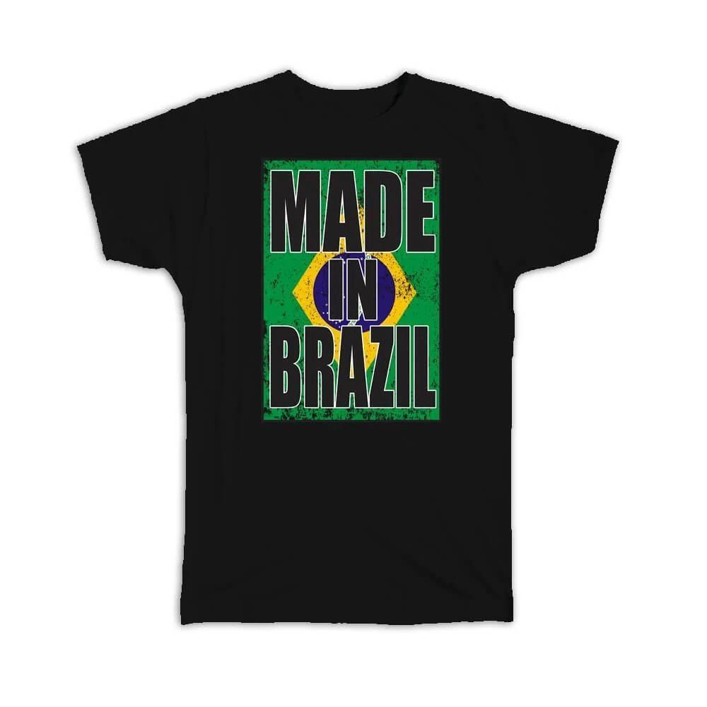 Gift T-Shirt : Made In Brazil Flag Retro Artistic Brazilian Expat Country 2XL