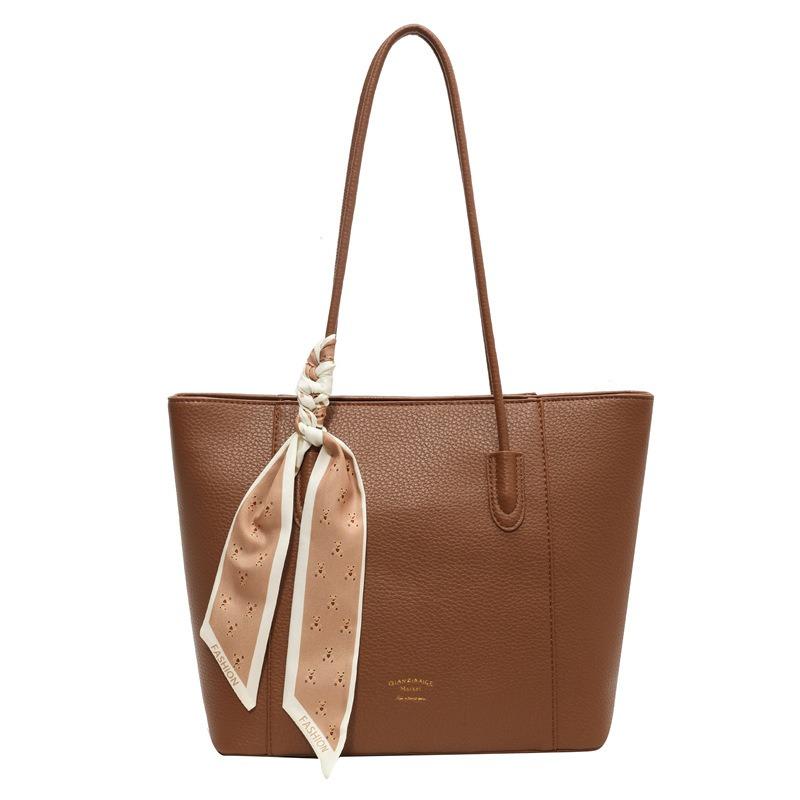 Large-capacity Women's Bags, New Fashionable Texture, Single Shoulder Solid Color Women's Bags, Simple Tote Bags, Commuter Bags, Free Silk.