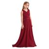 Glänzendes gerafftes verwobenes Chiffon-Kleid für Mädchen V-Ausschnitt ärmelloses Design Blumenmädchen langes Kleid Hochzeitsfeier Kleid