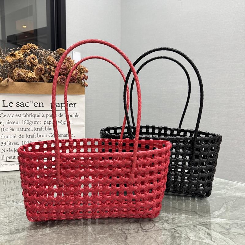 Korean Style Ins Hollow Out Woven Basket Bag Candy Color Beach Bag Handmade Straw Rattan Shoulder Handbag for Women Travel