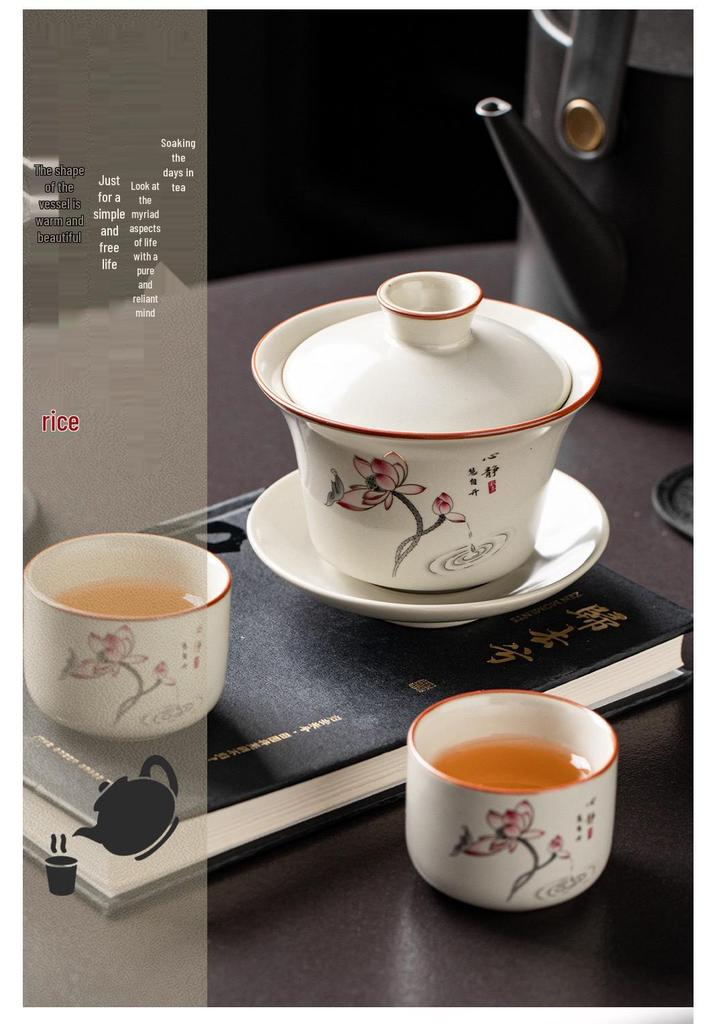 Premium Ru Ware Gongfu Tea Set with Cultivable Crackle Gaiwan and Offering Bowl