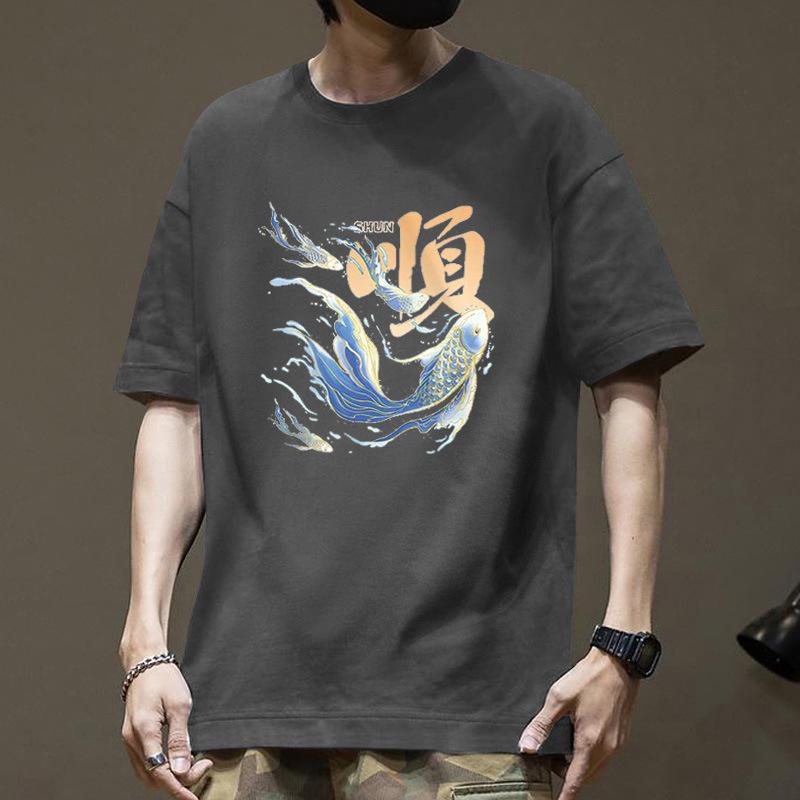 

Men 2D print t shirt short sleeve cotton breathable tops 3XL