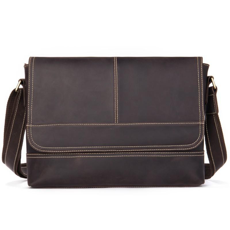 Real Cowhide Crazy Horse Leather Men's Bag Casual Crossbody Retro Fashion Top Layer Shoulder