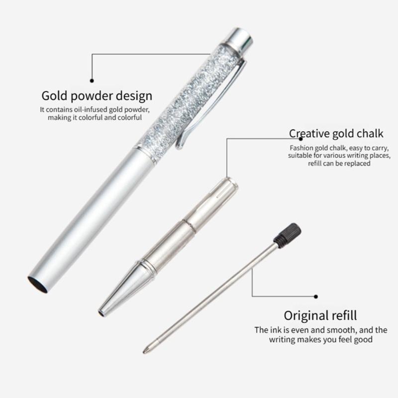 5Pcs Sequins Drift Sand Ballpoint Pens Refillable Metal Ballpoint Pens 1.0MM Tip for Daily Writing and Note Taking