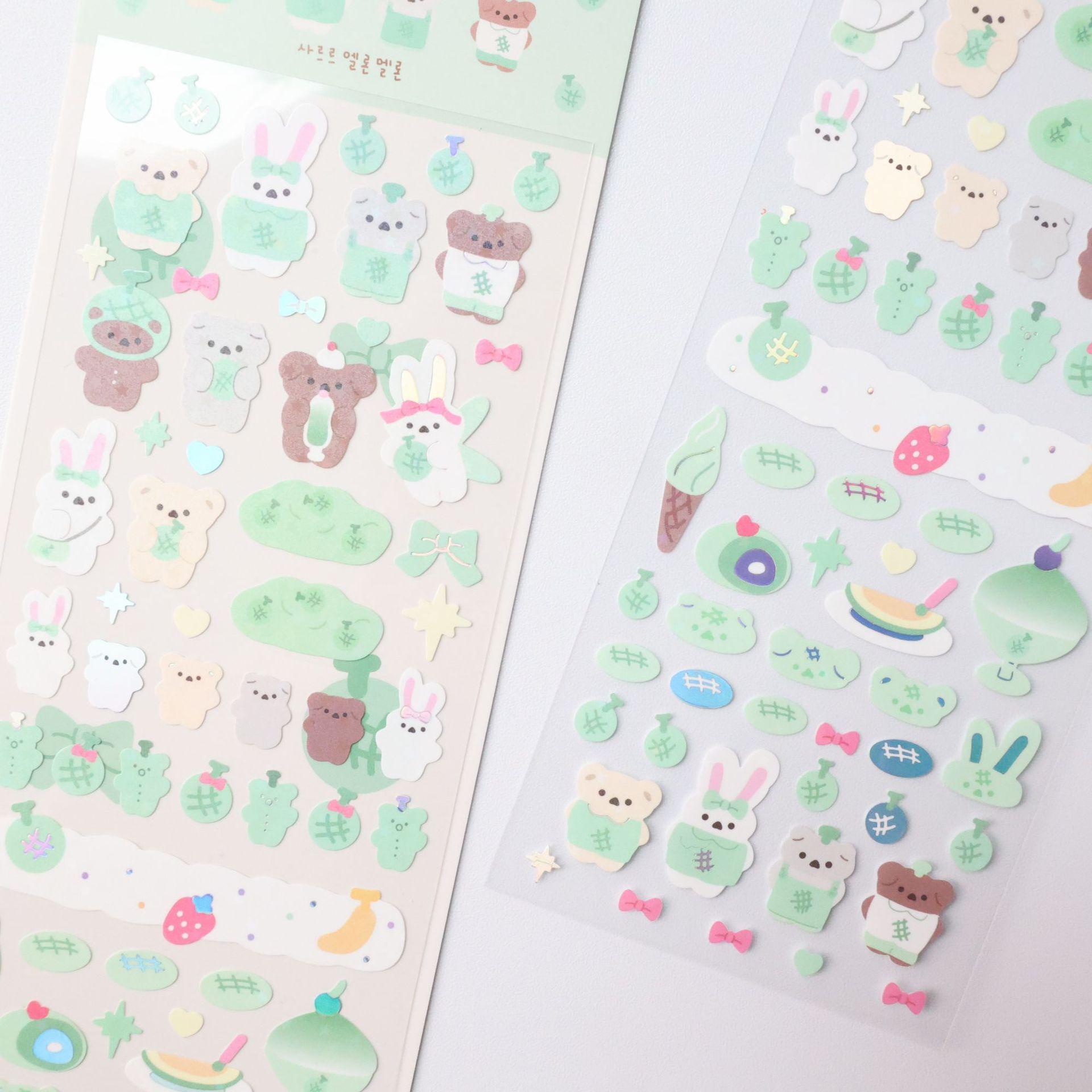 

Корейская популярная серия медведей, горячая серебряная отработанная вспышка лазера, липкая карта, наклейка DIY, декоративная наклейка