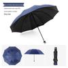 Black Reinforced Folding Umbrella, Sun & Rain Protection, Solid Color, Three-Fold, Fits 1-2 People, Ideal for Business Men & Women.