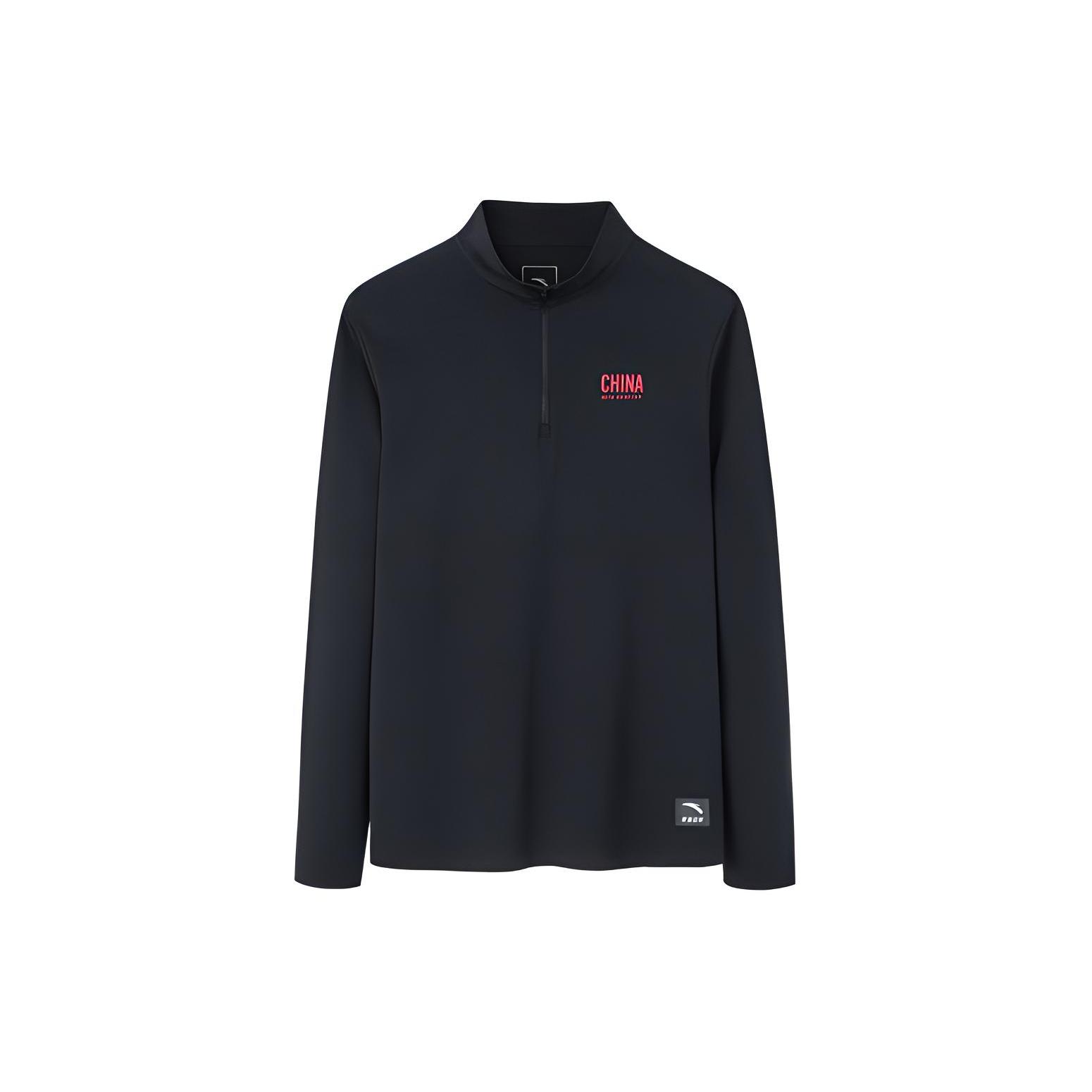 ANTA T Shirts Men s Black Stand Collar Moderate 152230403-2 M