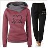 Women's Heartbeat Print Hoodie & Sweatshirt Set - Casual Sportswear for Spring & Autumn