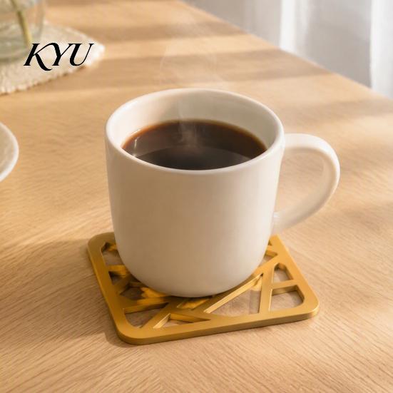 Decorative Desktop Coasters for Home Metal Drinks, Heat Resistant Hollow Carved Table Mats Gold Black Silver Decor Coffee Tea Cups, Modern Living Room