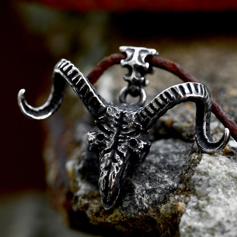 

BEIER 2023 Skull Sheep Head Pendant Necklace Viking Satan Pendant For Men Punk Biker Gothic Jewelry Halloween Gift