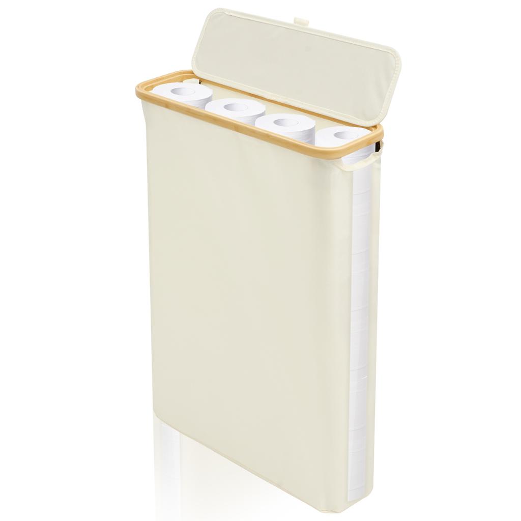 40L Toilet Paper Basket Bathroom Storage Box with Bamboo Lid Large Capacity Foldable Waterproof Tissue Organization Box