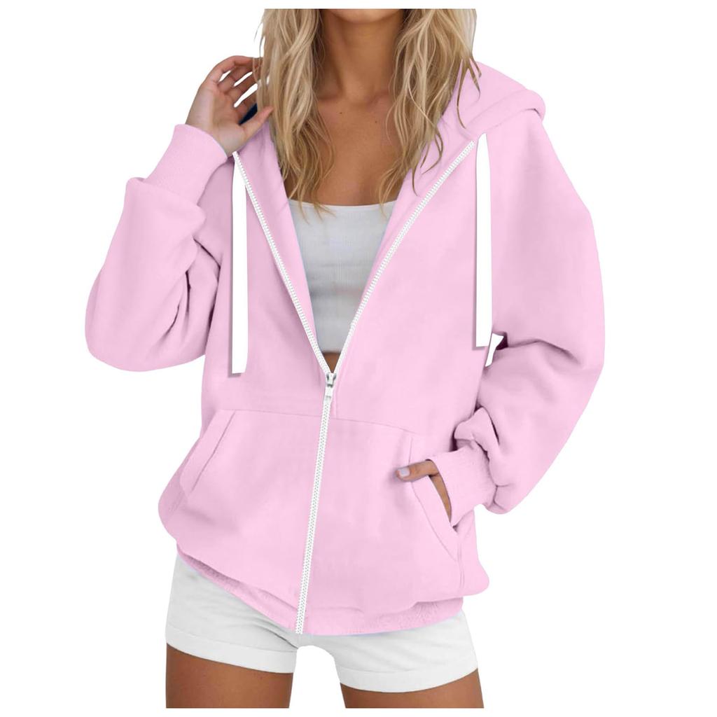 Womens Zip Up Hoodies Casual Long Sleeve Hoodie Jacket Oversized Lightweight Pullover Sweatshirts Tops With Pocket