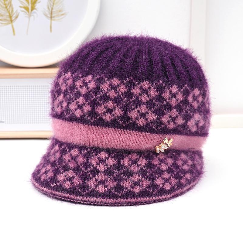 Winter New Women's Hats, Fleece Warm Wool Knitted Hats, Old Women's Big-brimmed Peaked Hats