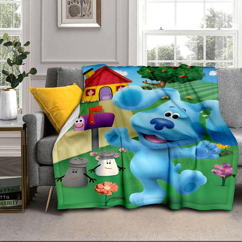 Cartoon Blue dog Blanket Flannel Blanket for bed, sofa, Camping, Hiking, Picnic Essentials, gift for family Fan gifts