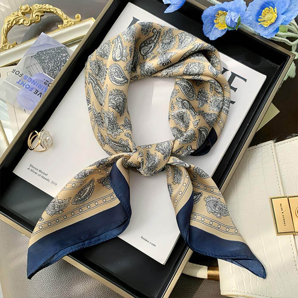 Double Sides Silk Scarf Flower Pattern Head Handkerchief Trendy Bandana  Gift