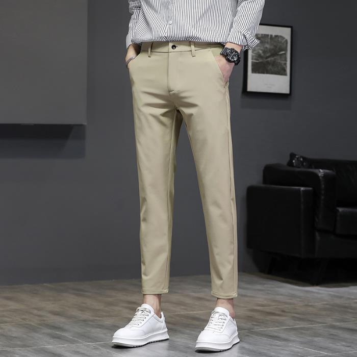 

Summer new nine-minute trousers men ice silk thin section casual trousers men Slim small feet small suit trousers straight drape feeling 38