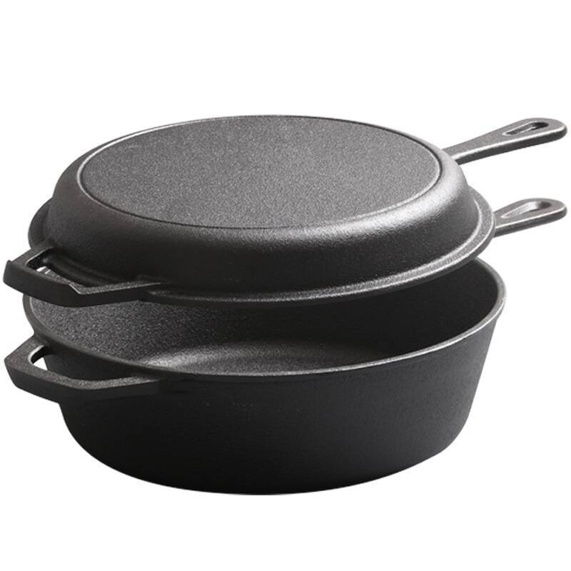 Cast iron dual-purpose pan, flat-bottomed steak frying pan, household soup pan, uncoated saucepan, thickened old-fashioned raw iron pan