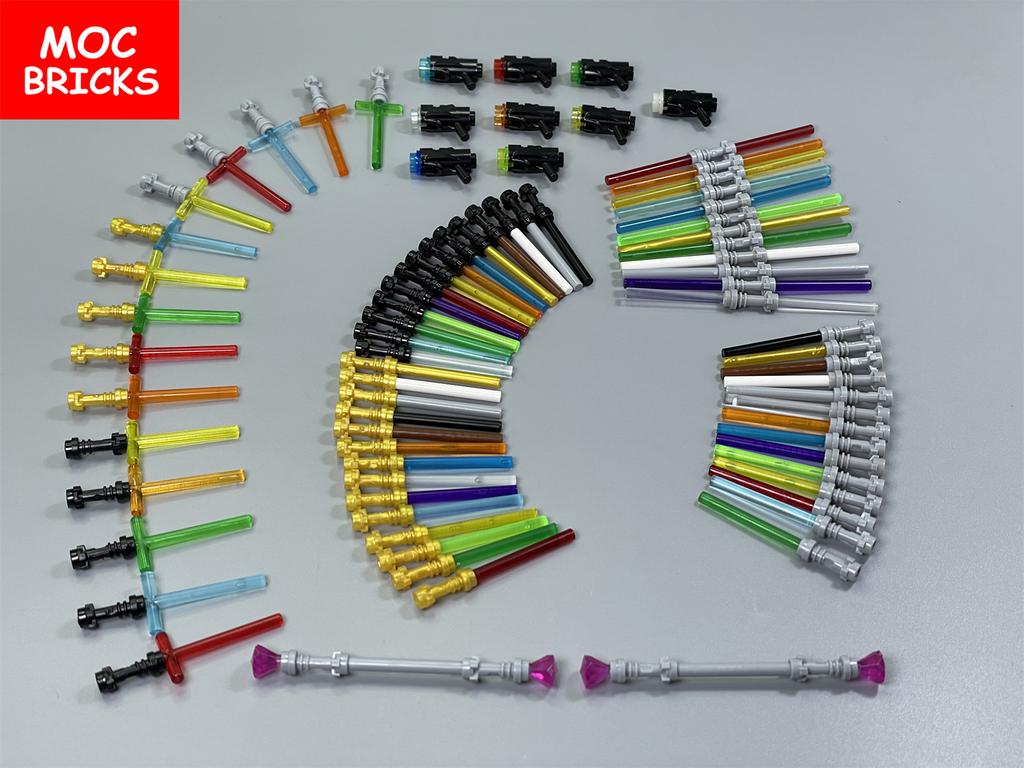 MOC Bricks Shooter Gun Mini Blaster Sword Hilt Bar Lightsaber Blade 21699 30374 64567 Weapon Building Blocks Assembled Toys