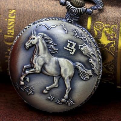 Hollow Out Horse Vintage Carved Quartz Pocket Watch Clock Fob With Chain Pendant Necklace Gifts Relief Watch With Numerals