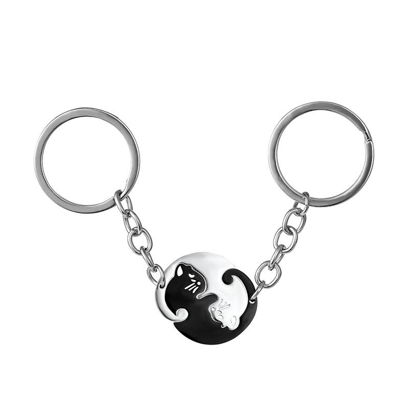 Cartoon Cat And Fish Keychains Polished Stainless Steel Animal Cat Pendant Children's Funny Keychains
