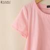 ZANZEA Women Casual Round Neck Summer Cotton Short Sleeve T-Shirts