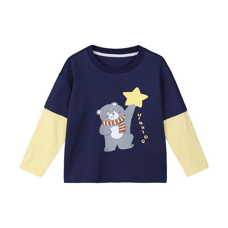 LUSON Boys' Long Sleeve Faux-Layered Cartoon Print T-Shirt