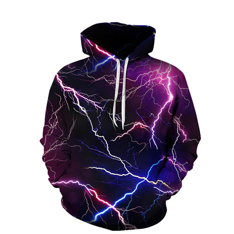 

Модные 3D толстовки с радужным принтом молний, ​​свободные толстовки с капюшоном, повседневные пуловеры M