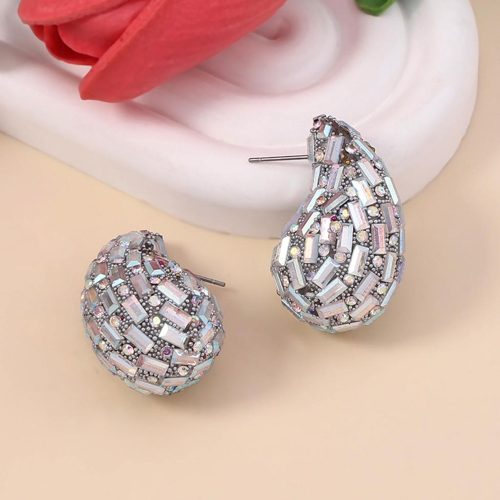 New Trendy Crystal Chunky Waterdrop Hoop Earrings Dupes for Women Chunky Colorful Dome Teardrop Stud Earrings Jewelry Gifts