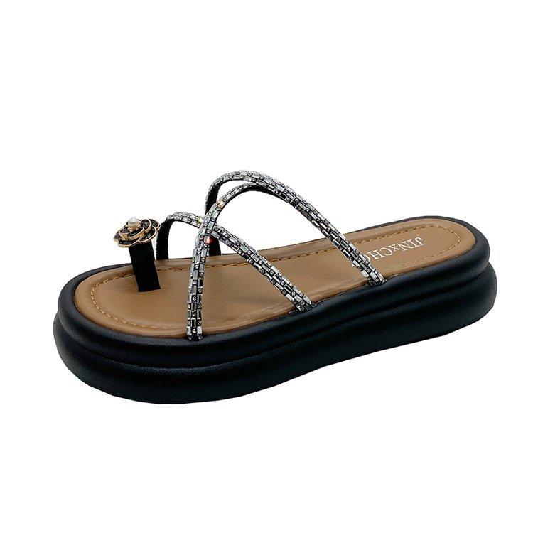 

Thick-soled toe slippers women s summer wear 2024 new casual fashion one-word drag wear beach Roman sandals 35 чёрный