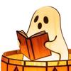 Ghost Reading Book Lamp Cute LED Ghost Reading in Pumpkin Cup Halloween Night Light for Bedroom Tabletop Decor