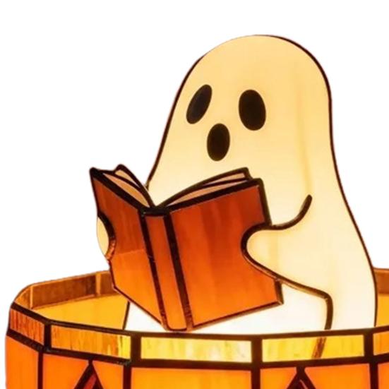 Ghost Reading Book Lamp Cute LED Ghost Reading in Pumpkin Cup Halloween Night Light for Bedroom Tabletop Decor