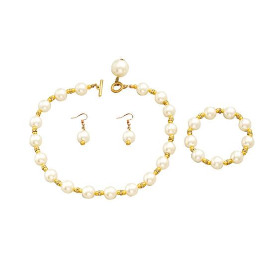 1Set Women Jewelry Set Faux Pearl Earrings Necklace Bracelet Contrast Color Rhinestone Decor Polished Prom Party Wedding Party Bride Jewelry