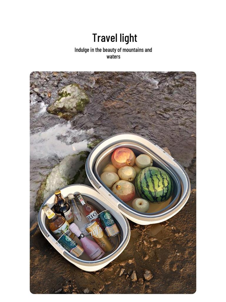 Foldable Household Storage Bucket with Handle - Large Capacity, Portable for Outdoor Camping, Car Use, or Laundry.