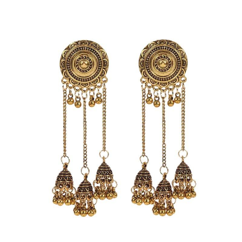 Bohemian Long Chain Fringed Earrings Retro Ethnic Style Ancient Gold And Silver Earrings Earrings Bird Cage Bell Earrings