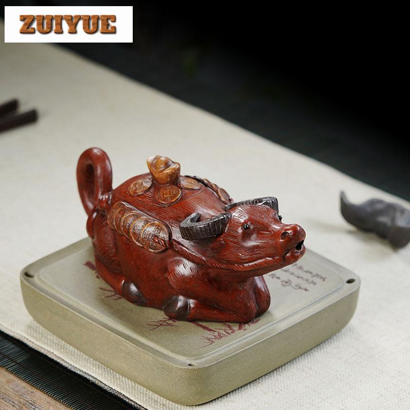 350ml Antique Yixing Purple Clay Teapots Handmade Wealth Cattle Pot Raw Ore Red Mud Tea Maker Kettle With Filter Zisha Tea Set