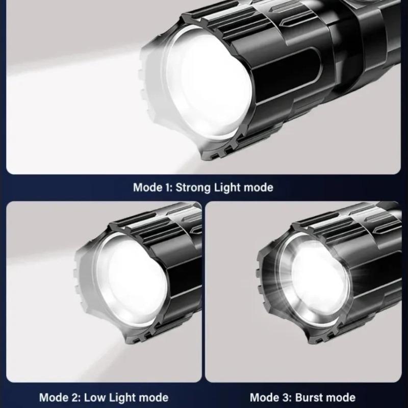 Powerful LED Flashlight Zoom ABS Torch Built-in Battery USB Rechargeable Waterproof Lamp Bright Lantern 3 Lighting Modes