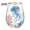 Buntes Schmetterlingsglas Handbemalter Glasbecher, Eiförmige Tasse mit Goldrand, Klarer Bleifreier Sicherer Trinkbecher für Tee Kaffee Wein